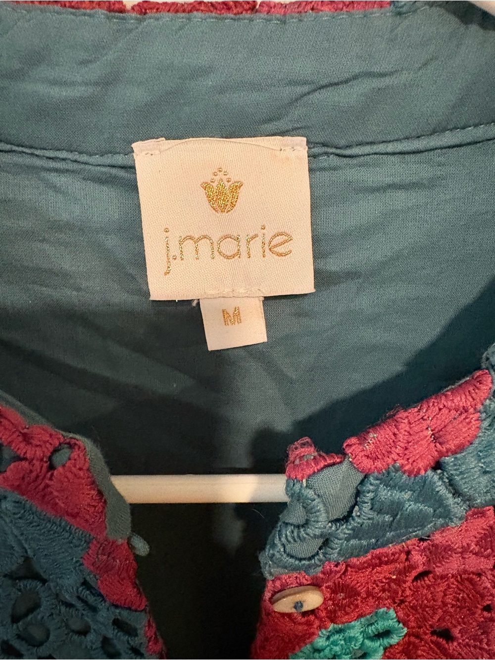 NWT J.Marie Crochet Floral Shift Dress in Teal and Magenta - Picture 5 of 7